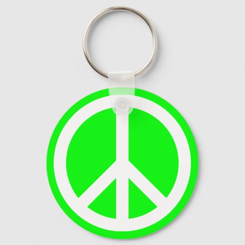 White Peace Sign on Lime Keychain