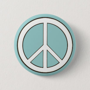 White Peace Sign on teal buttons