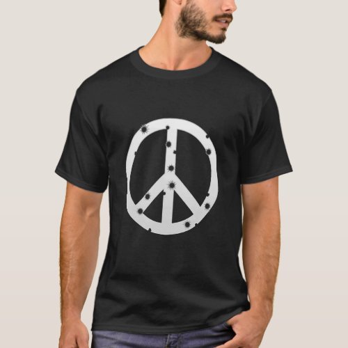 White Peace Sign With Bullet Holes Save The Peace T_Shirt