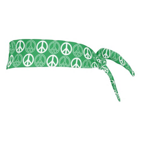 White Peace Signs | Symbols Pattern On Green Tie Headband