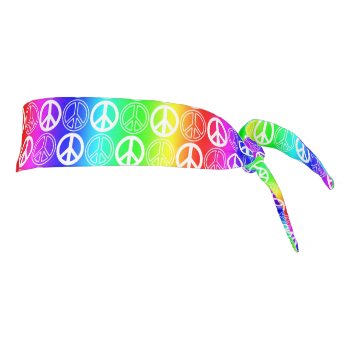 White Peace Signs | Symbols Pattern On Rainbow Tie Headband by oldrockerdude at Zazzle