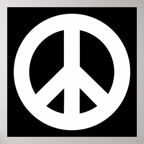White Peace Symbol on Black Poster