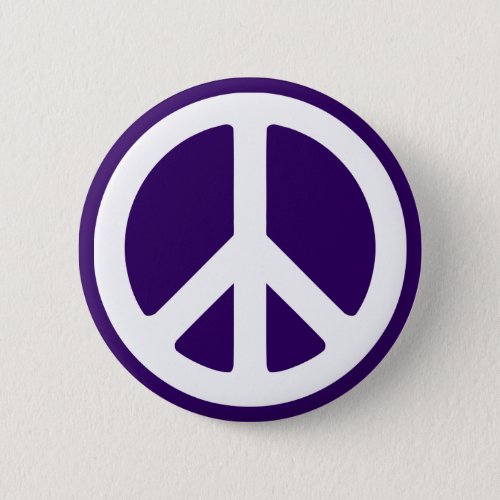 White Peace Symbol on Dark Purple Button