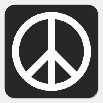 White Peace Symbol Square Sticker by peacegifts at Zazzle