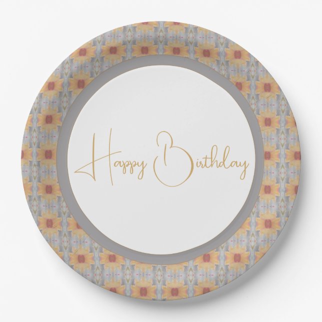 White Peach And Gray Paper Plates (Front)