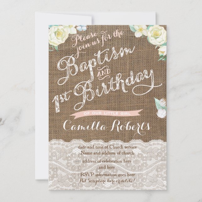 White Peach Baptism and 1st Birthday Invites (Front)