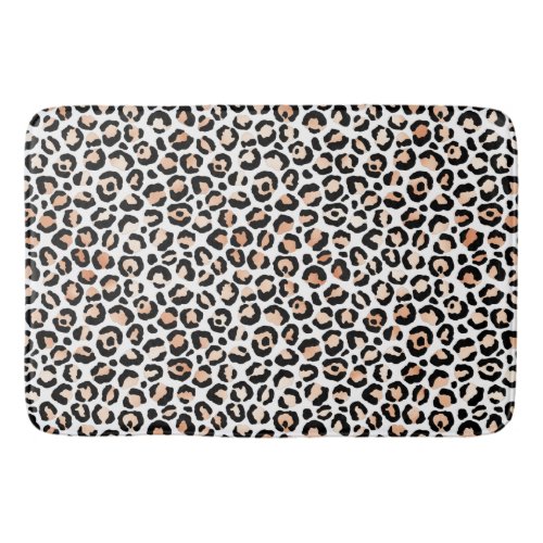 White Peach Black Leopard Print  Bath Mat