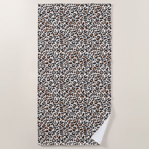 White Peach Black Leopard Print Beach Towel