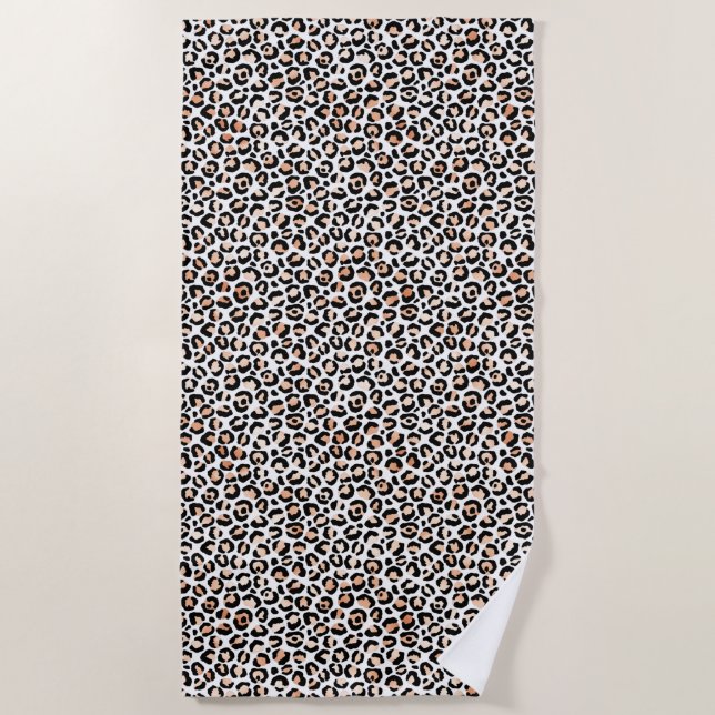 White Peach Black Leopard Print         Beach Towel (Front)
