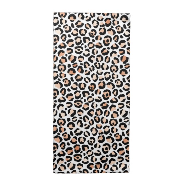 White Peach Black Leopard Print       Cloth Napkin (Half Fold)