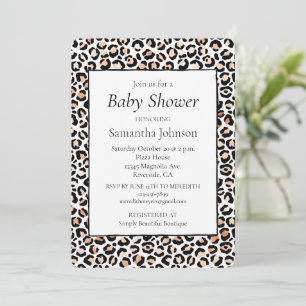 White Peach Black Leopard Print Invitation