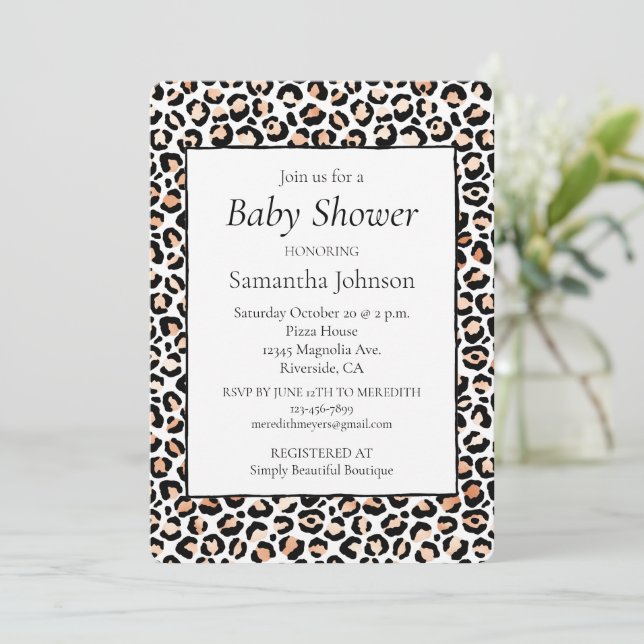 White Peach Black Leopard Print      Invitation (Standing Front)