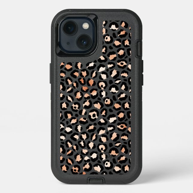 White Peach Black Leopard Print    Otterbox iPhone Case (Back)