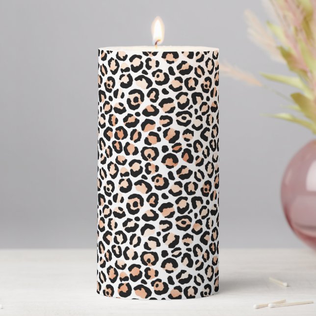 White Peach Black Leopard Print         Pillar Candle (In Situ)