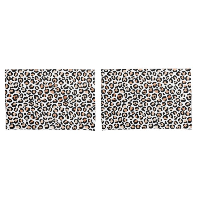 White Peach Black Leopard Print         Pillow Case (Front-Set)
