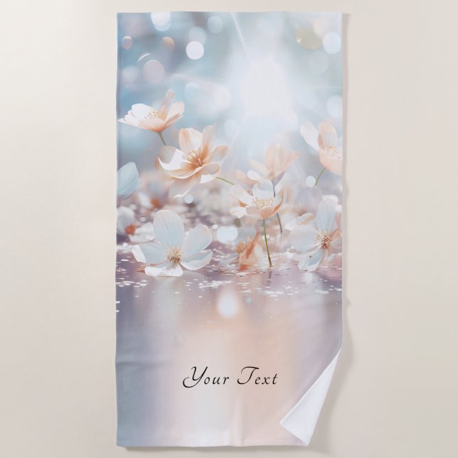 White Peach Floral Beach Towel (Front)