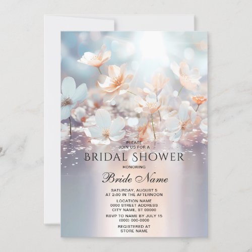 White Peach Floral Bridal Shower Invitation