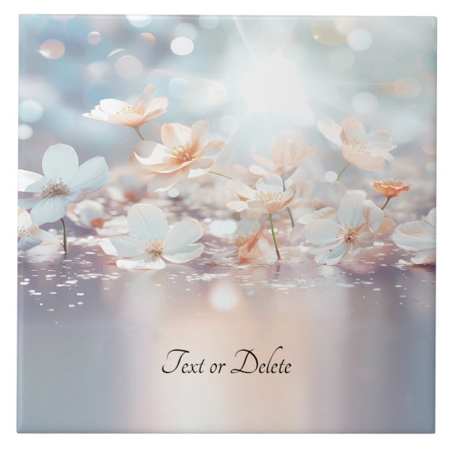 White Peach Floral Ceramic Tile (Front)