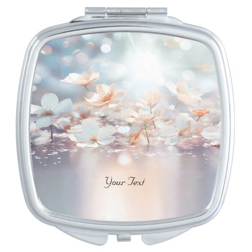 White Peach Floral Compact Mirror