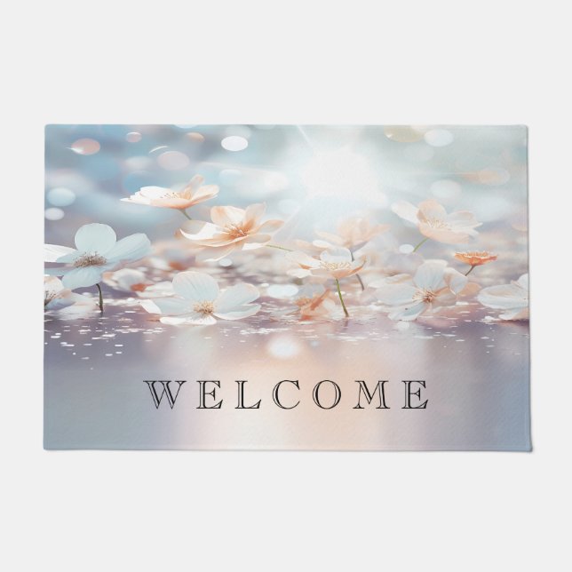 White Peach Floral Doormat (Front)