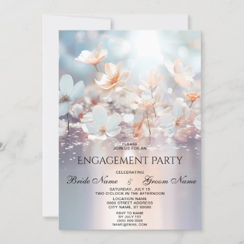 White Peach Floral Engagement Invitation