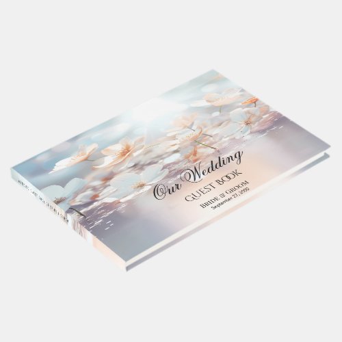 White Peach Floral Guest Book