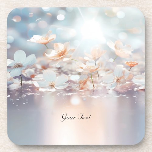 White Peach Floral Hard Plastic Coaster