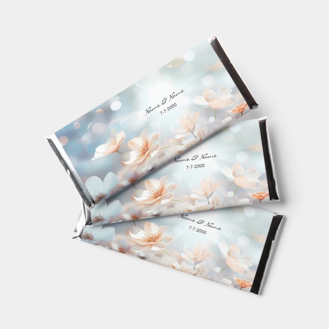 White Peach Floral Hershey Bar Favors (Front)
