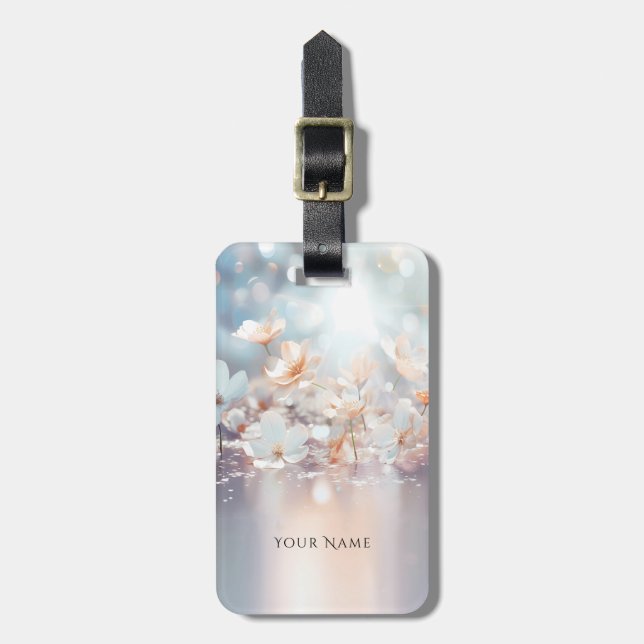 White Peach Floral Luggage Tag (Front Vertical)