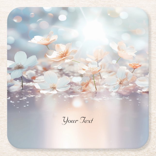 White Peach Floral Paper Coaster (Front)