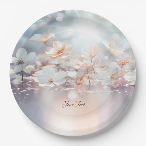 White Peach Floral Paper Plate