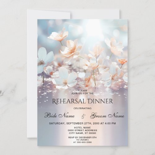 White Peach Floral Rehearsal Dinner Invitation
