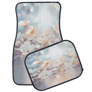 White Peach Floral Set of Car Mats