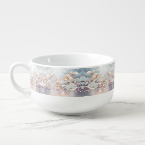 White Peach Floral Soup Mug