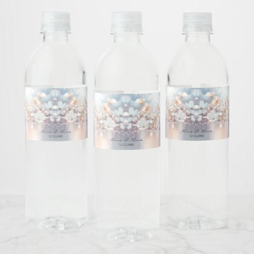 White Peach Floral Water Bottle Label