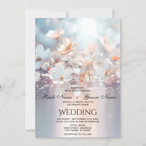 White Peach Floral Wedding Invitation