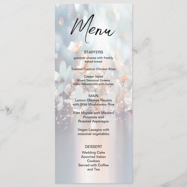 White Peach Floral Wedding Menu (Front)