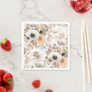 White, peach flowers, elegant napkins