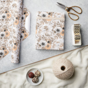 White, peach flowers, elegant wrapping paper