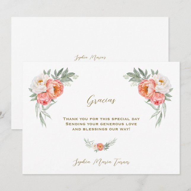 Baby Shower Thank You Card In Spanish White Peach Flowers Spanish