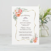 White Peach Flowers Spanish Invitación Baby Shower Invitation (Standing Front)