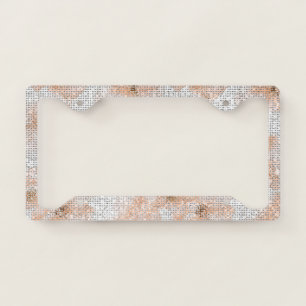 White Peach Flowers Sparkle License Plate Frame