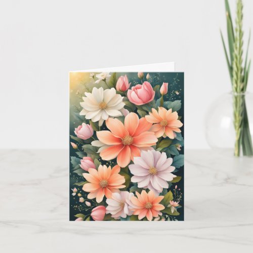 White Peach Pink Flowers Mothers Day Holiday Card