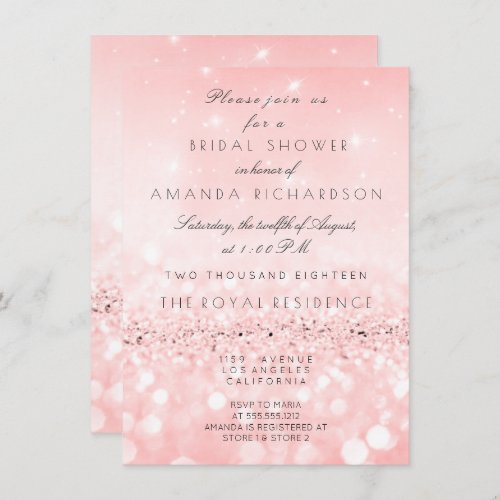 White Peach Pink Ombre Glitter Bridal Shower Invitation