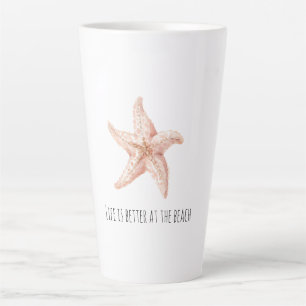 White Peach Starfish Better at Beach Latte Mug