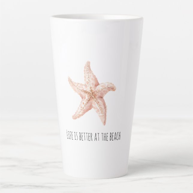 White Peach Starfish Better at Beach Latte Mug (Front)