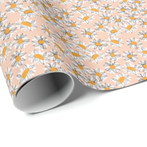 White  Peach Sunflowers Wrapping Paper