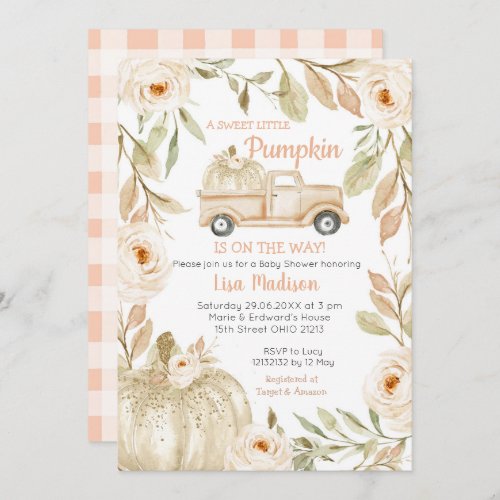 White Peach Truck Peach Baby Shower Invitation