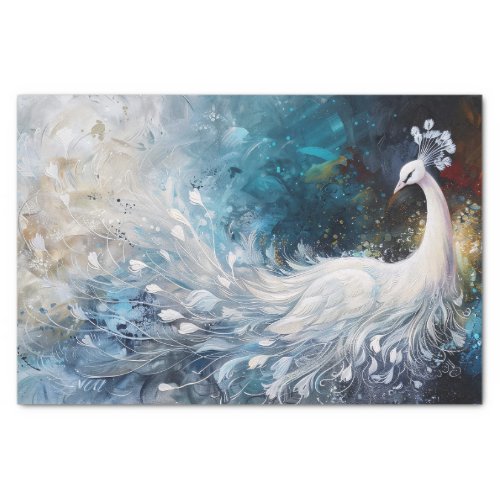 White Peacock Abstract Oil Painting Decoupage Tissue Paper