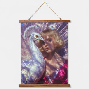 White Peacock and Beauty in Pink Elegance Hanging Tapestry